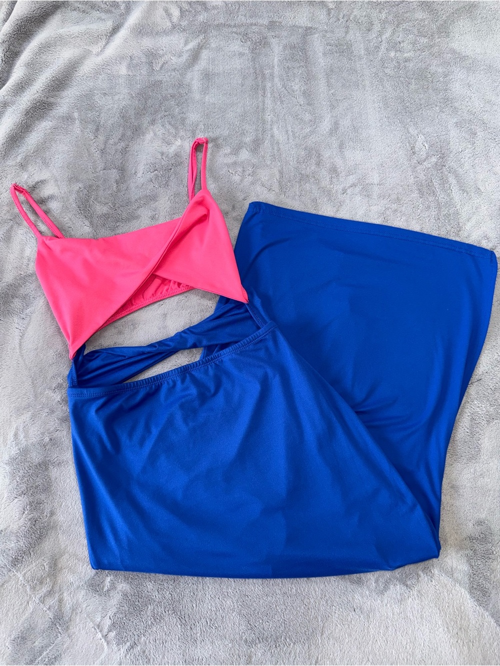 Maxi Dress with Geometric Top and Mid Cutout - Hot Pink & Royal Blue